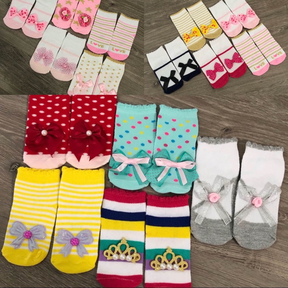 15 pairs 12-24 months baby girl kid infant cotton knit bow 3d socks accessories